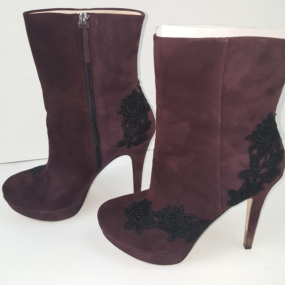 SOLDPurple Italian Booties La fenice Veneiza Plum Lace Suede Leather Ankle Boots - Picture 3 of 8